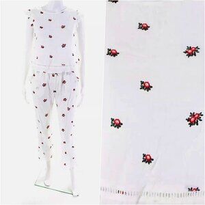 Topshop Embroidered Pajama Loungewear Set White XS NWOT